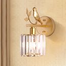 GobekUsa Contemporary Wall Sconce with K9 Crystal Cylinder, Bird Accent, and Black/Gold Finish
