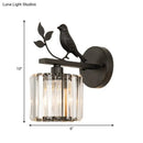 GobekUsa Contemporary Wall Sconce with K9 Crystal Cylinder, Bird Accent, and Black/Gold Finish