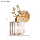 GobekUsa Contemporary Wall Sconce with K9 Crystal Cylinder, Bird Accent, and Black/Gold Finish