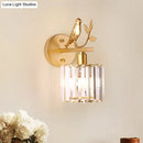 GobekUsa Contemporary Wall Sconce with K9 Crystal Cylinder, Bird Accent, and Black/Gold Finish