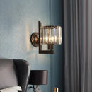 GobekUsa Contemporary Clear Crystal Drum Wall Sconce Lighting - Black/Gold 1 Light Wall Lamp for Bedroom