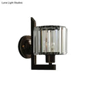 GobekUsa Contemporary Clear Crystal Drum Wall Sconce Lighting - Black/Gold 1 Light Wall Lamp for Bedroom