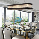 GobekUsa Contemporary Black/Gold Crystal Island Pendant Lighting - Rectangle Shape, 6/7/9 Lights