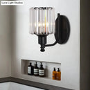 GobekUsa Cylinder Crystal Rectangle Wall Sconce - Contemporary Bedroom Light with Black/Gold Backplate