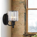 GobekUsa Cylinder Crystal Rectangle Wall Sconce - Contemporary Bedroom Light with Black/Gold Backplate