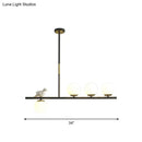 GobekUsa Contemporary Linear/Branch Dining Room Island Lamp - Cream Glass Ball, 4 Heads, Hanging Pendant with Bird Deco (Black-Gold)
