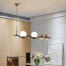GobekUsa Contemporary Linear/Branch Dining Room Island Lamp - Cream Glass Ball, 4 Heads, Hanging Pendant with Bird Deco (Black-Gold)