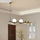 GobekUsa Contemporary Linear/Branch Dining Room Island Lamp - Cream Glass Ball, 4 Heads, Hanging Pendant with Bird Deco (Black-Gold)