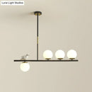 GobekUsa Contemporary Linear/Branch Dining Room Island Lamp - Cream Glass Ball, 4 Heads, Hanging Pendant with Bird Deco (Black-Gold)