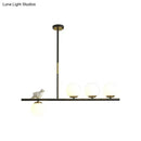 GobekUsa Contemporary Linear/Branch Dining Room Island Lamp - Cream Glass Ball, 4 Heads, Hanging Pendant with Bird Deco (Black-Gold)