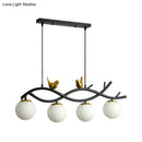 GobekUsa Contemporary Linear/Branch Dining Room Island Lamp - Cream Glass Ball, 4 Heads, Hanging Pendant with Bird Deco (Black-Gold)