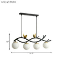 GobekUsa Contemporary Linear/Branch Dining Room Island Lamp - Cream Glass Ball, 4 Heads, Hanging Pendant with Bird Deco (Black-Gold)