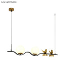 GobekUsa Contemporary Linear/Branch Dining Room Island Lamp - Cream Glass Ball, 4 Heads, Hanging Pendant with Bird Deco (Black-Gold)
