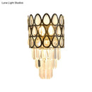 GobekUsa Contemporary Grid Wall Mount Teardrop Crystal Light - 3 Lights - Black/Gold Sconce Lamp Fixture