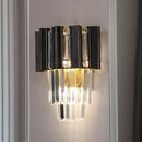 GobekUsa Contemporary Black Box Wall Lamp with 3 Clear Crystal Prisms & Tapered Bulbs