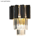 GobekUsa Contemporary Black Box Wall Lamp with 3 Clear Crystal Prisms & Tapered Bulbs