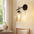 GobekUsa Contemporary Black/Gold Wall Sconce with Oval Amber/Gold/Clear Glass Shade - Elegant Half-Light Wall Mount