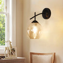 GobekUsa Contemporary Black/Gold Wall Sconce with Oval Amber/Gold/Clear Glass Shade - Elegant Half-Light Wall Mount