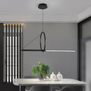 GobekUsa Contemporary Black LED Ceiling Light with Metal Ring and Linear Island Design for Dining Room