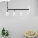 GobekUsa Contemporary Black Suspended Island Light Fixture with White Glass Orb and 4 Bulbs