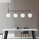 GobekUsa Contemporary Black Suspended Island Light Fixture with White Glass Orb and 4 Bulbs