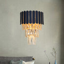 GobekUsa Contemporary Black Tiered Crystal Wall Sconce with 3 Heads - Stylish Living Room Lighting Idea