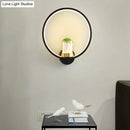 GobekUsa Contemporary Black Wall Mount Ring Light with LED Warm-Light and Potted Plant Sconce Fixture