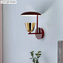 GobekUsa Contemporary Black Wall Sconce with Metallic Disc Shade and Brass Bowl - Bedroom Light Fixture