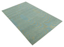 Contemporary Blue and Green 5x8 Hand Knotted Wool Area Rug
