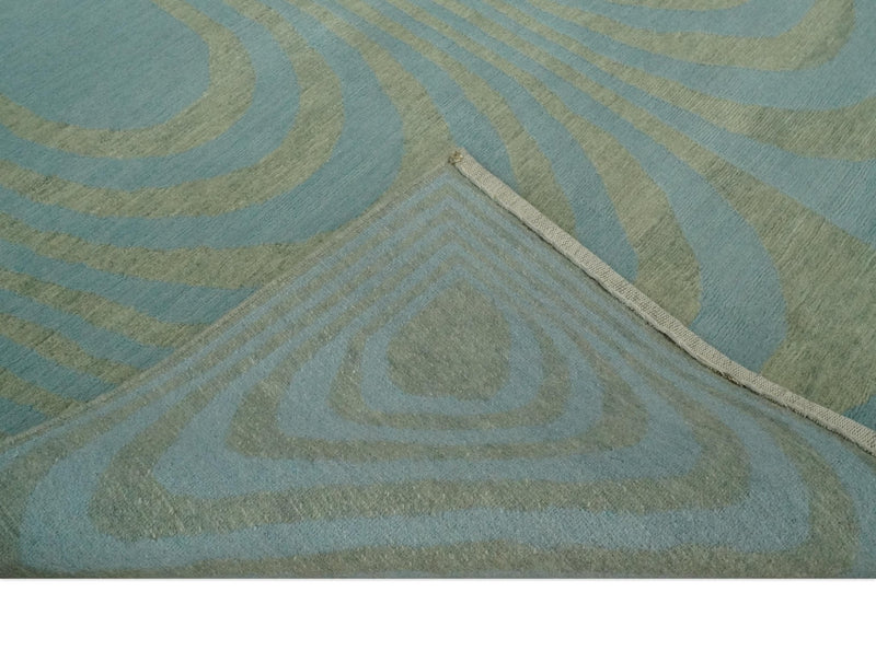 Contemporary Blue and Green 5x8 Hand Knotted Wool Area Rug