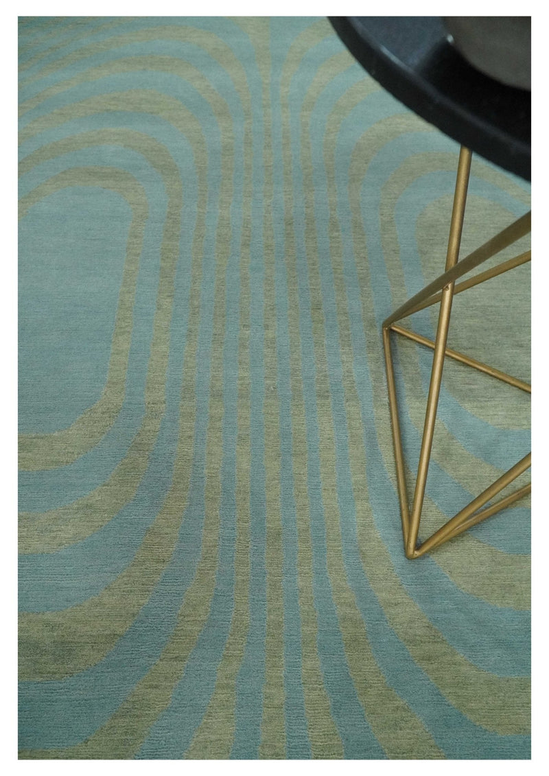 Contemporary Blue and Green 5x8 Hand Knotted Wool Area Rug