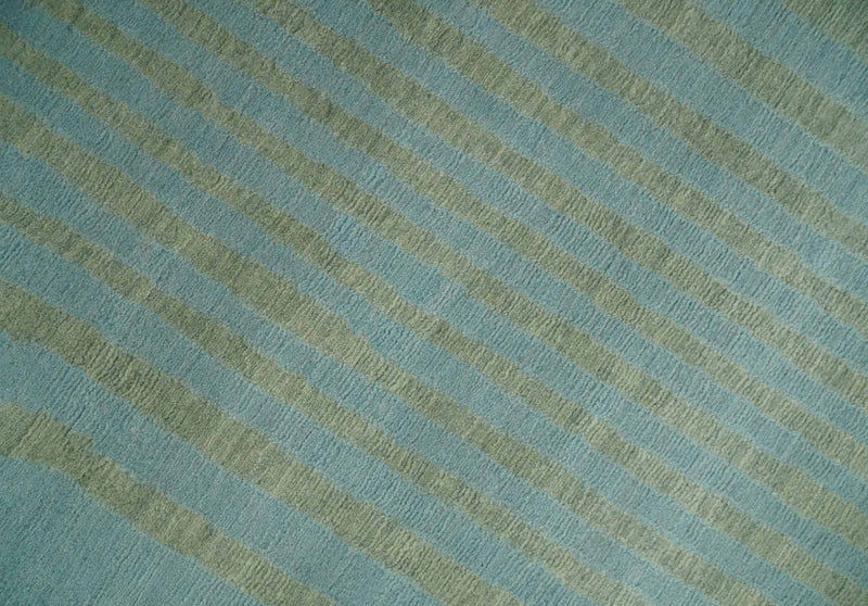 Contemporary Blue and Green 5x8 Hand Knotted Wool Area Rug