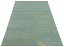 Contemporary Blue and Green 5x8 Hand Knotted Wool Area Rug
