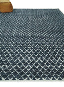 Contemporary Blue, Charcoal and Ivory Hand carved Geometrical Design Hand knotted wool Area Rug by The Rug Decor