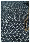 Contemporary Blue, Charcoal and Ivory Hand carved Geometrical Design Hand knotted wool Area Rug by The Rug Decor