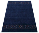 Blue Contemporary Hand Loomed Wool Area Rug with Red and Yellow Accents by The Rug Decor