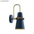 GobekUsa Contemporary Metallic Flared Wall Sconce Light with Curved Arm - Blue/Black 1 Head Wall Mount Lamp Fixture