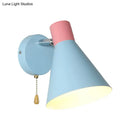 GobekUsa Blue Metal Wide Flare Sconce: Contemporary Wall Mount Light with Pull Chain