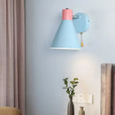GobekUsa Blue Metal Wide Flare Sconce: Contemporary Wall Mount Light with Pull Chain