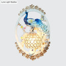 GobekUsa K9 Crystal Ball Peacock Design Wall Sconce - Contemporary Blue & White Living Room Lighting
