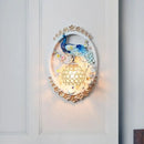 GobekUsa K9 Crystal Ball Peacock Design Wall Sconce - Contemporary Blue & White Living Room Lighting
