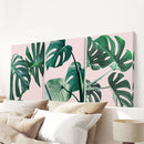 Pink Botanical 3 Piece Wall Art. Green Monstera Leaves Print by Wall Art Set