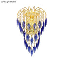 GobekUsa Contemporary 2-Light Brass Finish Wall Lamp with Tan/Blue Crystal Shade