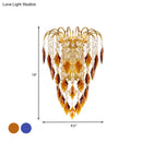 GobekUsa Contemporary 2-Light Brass Finish Wall Lamp with Tan/Blue Crystal Shade
