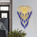 GobekUsa Contemporary 2-Light Brass Finish Wall Lamp with Tan/Blue Crystal Shade