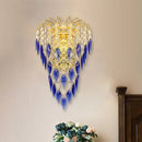 GobekUsa Contemporary 2-Light Brass Finish Wall Lamp with Tan/Blue Crystal Shade