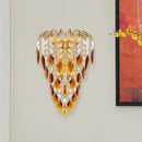 GobekUsa Contemporary 2-Light Brass Finish Wall Lamp with Tan/Blue Crystal Shade