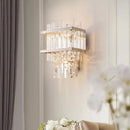 GobekUsa Contemporary Crystal Wall Sconce: Brass/Chrome Linear 3-Light Fixture