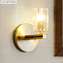 GobekUsa Contemporary Prismatic Crystal Cylinder Sconce Light - Brass Wall Mount