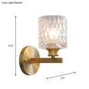 GobekUsa Contemporary Cylindrical Wall Light: Stylish Clear Dimpled Glass Design, Golden Wall Sconce for Bedroom